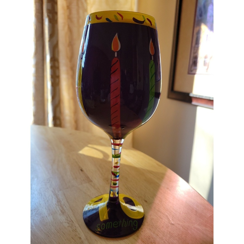 Lolita 40 Something Hand Painted Wine Glass Birthday Gift with Canister Box